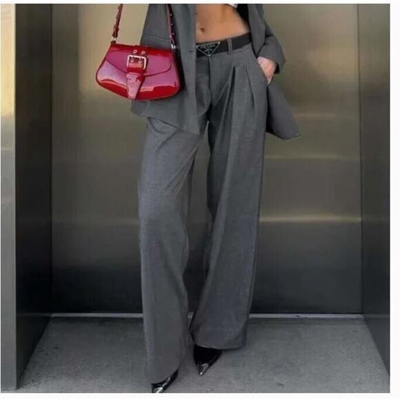 Reformation Sz 10 Mason Hi Rise Trousers Pleated Wide Leg Pants Charcoal Gray - Picture 1 of 11